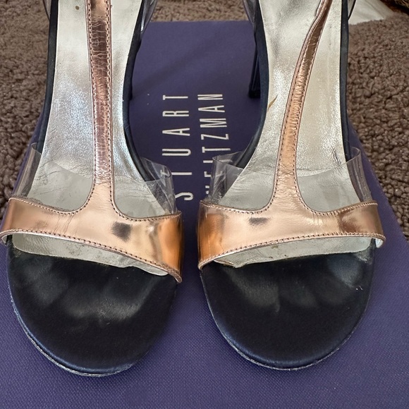 Stuart Weitzman “Sincity” navy satin, rose gold and clear sandals - Picture 9 of 9
